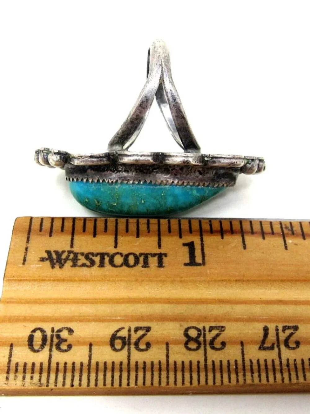 Navajo Green Turquoise Sterling Silver Ring Size 6 3/4 Vintage 1 in Long Stone